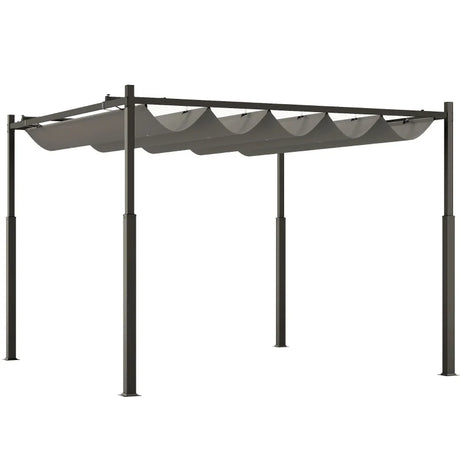 3m x 3m Retractable Garden Pergola – Grey Canopy Roof with Magnetic Fixing System, Outdoor Patio Shade Shelter