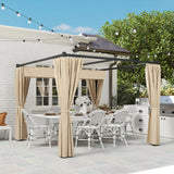 3m x 3m Retractable Metal Pergola Gazebo with Curtains – Outdoor Patio & Deck Shelter, Adjustable Canopy Shade for BBQ & Grill Area, Beige