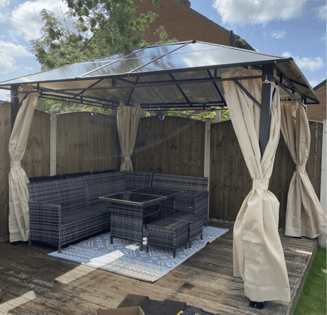 3 x 3.6m Gazebo With Polycarbonate Roof & Steel Frame - Trade Warehouse