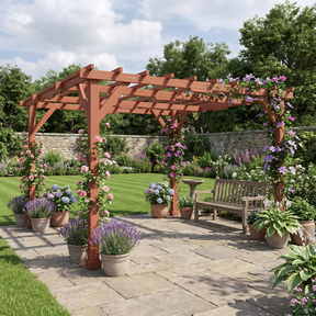 3.6m x 3m Wooden Pergola Kit - Maple Wood-Effect Garden Pergola with Grape Trellis Roof and Triangle Supports