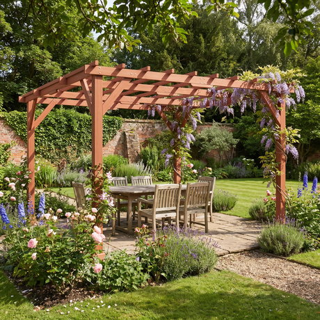 3.6m x 3m Wooden Pergola Kit - Maple Wood-Effect Garden Pergola with Grape Trellis Roof and Triangle Supports