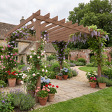 3.6m x 3m Wooden Pergola Kit - Maple Wood-Effect Garden Pergola with Grape Trellis Roof and Triangle Supports