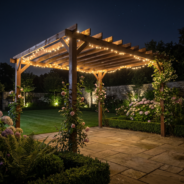 3.6m x 3m Wooden Pergola Kit - Maple Wood-Effect Garden Pergola with Grape Trellis Roof and Triangle Supports