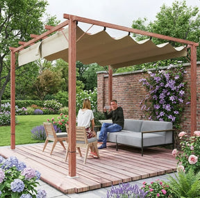 3m x 3m Aluminium Pergola – Retractable Canopy Roof, Wood Effect