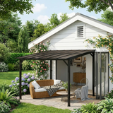 3m x 3m Metal Pergola – Dark Grey Waterproof Polycarbonate Roof UPF50+, Wall Mounted or Freestanding Garden Gazebo, Wind Resistant Sun Shelter