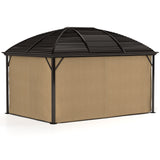 3 x 4m Hardtop Gazebo Canopy - Brown Aluminium Pavilion with Metal Roof, Netting & Curtains
