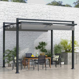 3m x 3m Retractable Roof Aluminium Pergola – Dark Grey Patio Gazebo Shelter with Drainage Grommets, Ground Fixings & Outdoor Shade Canopy