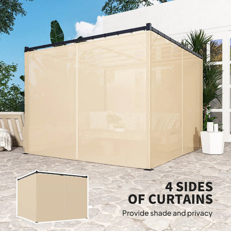 3m x 3m Retractable Metal Pergola Gazebo with Curtains – Outdoor Patio & Deck Shelter, Adjustable Canopy Shade for BBQ & Grill Area, Beige