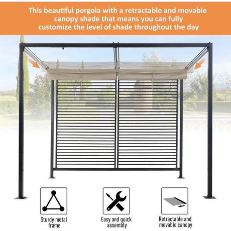 2.8m x 3m Metal Pergola – Retractable Canopy Roof Patio Cover