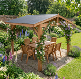 Rough Sawn Larch Garden Gazebo with Corrugated Metal Featheredge Roof – Apex No Overhang