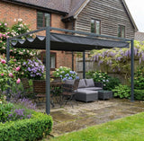 4m x 3m Metal Pergola – Black Retractable Canopy Roof, Outdoor Patio Garden Shade