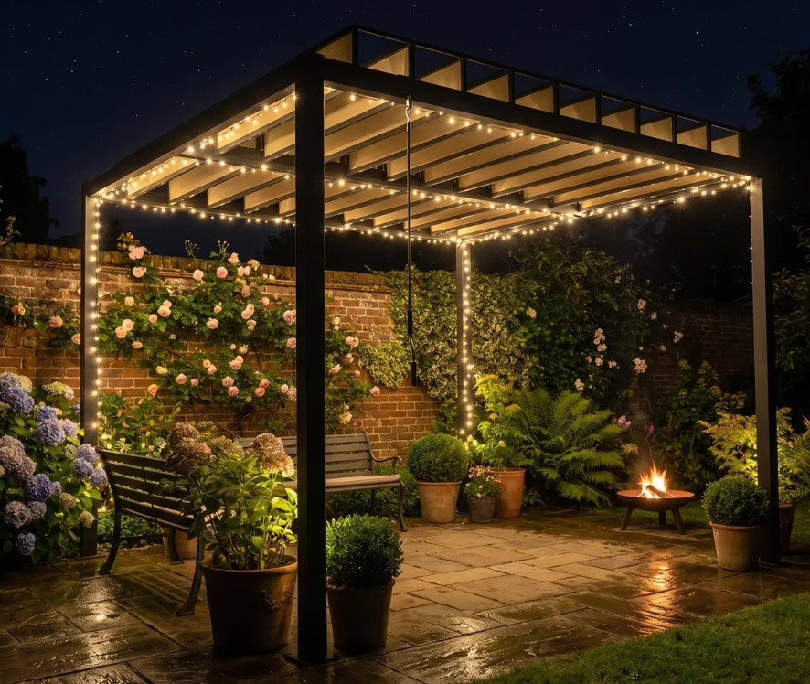 3x3m Aluminium Louvered Pergola with Polycarbonate Roof, Adjustable Panels & Drainage System – Coffee Garden Patio Gazebo