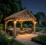 Oak Apex Gazebo with Treated Featheredge Roof and Overhang