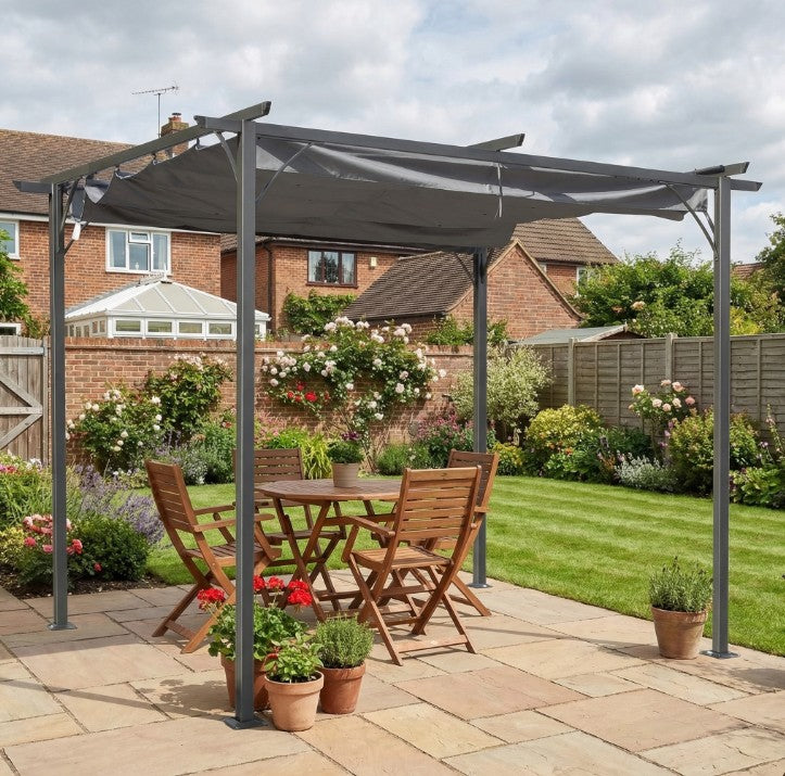3m x 3m Metal Patio Gazebo – Grey Canopy Roof Outdoor Shelter