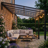 4m x 3m Wall-Mounted Lean-To Metal Pergola with Polycarbonate Hardtop Roof – Heavy Duty Aluminium Garden Gazebo, Weatherproof Patio & BBQ Shelter, Modern Brown