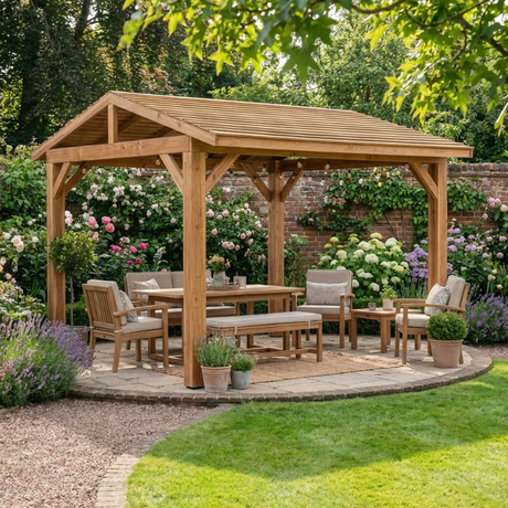 Planed Cedar Pergola with Cedar Featheredge Roof – No Overhang Design