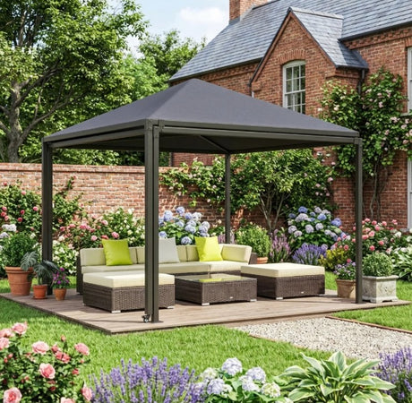 3m x 3m Extendable Metal Hardtop Gazebo with Wheels – Mobile Outdoor Patio Shelter, UV Resistant Roof UPF30+