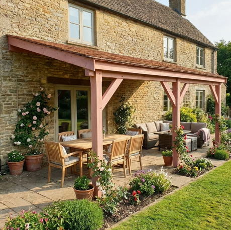 Planed Larch Lean-To Gazebo with Treated Featheredge Roof – Wall-Mounted Garden Shelter