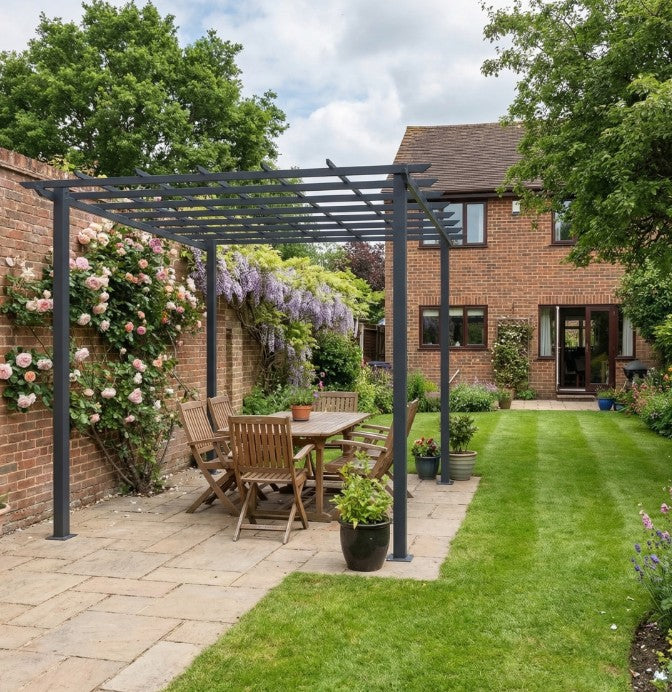 3m x 3m Metal Pergola Garden Gazebo – Outdoor Grape Trellis for Climbing Plants, Decorative Arbour Sun Shelter Frame