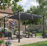 3m x 3m Aluminium Gazebo – Grey Retractable Canopy Roof, Outdoor Patio Shade Shelter