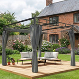 3m x 3m Pergola with Retractable Roof Canopy – UPF30+ Garden Gazebo with Curtains, Heavy-Duty Metal Frame Outdoor Sun Shade in Dark Grey