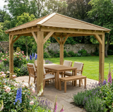 Wooden 4 Pitch Gazebo with Cedar Featheredge Roof – Classic Garden Shelter