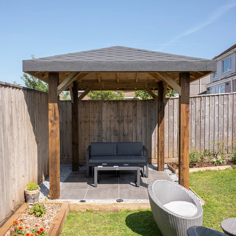 Wooden 4 Pitch Gazebo with Katepal Grey Shingle Roof - Premium Weatherproof Garden Gazebo