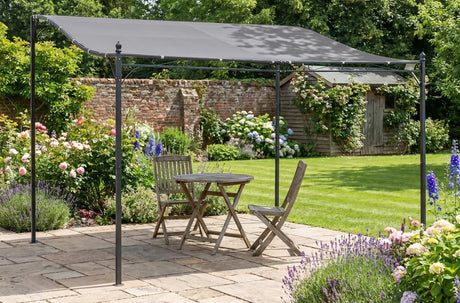 4m x 3m Curved Roof Metal Pergola – Grey Outdoor Patio Shelter