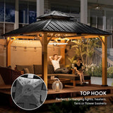 33.5m x 3.5m Wooden Hardtop Gazebo with Two Tier Black Metal Roof - Garden Pavilion Shelter