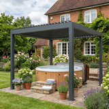 3m x 3m Electric Louvered Aluminium Pergola – Remote Control Roof, Built-In LED Lights, Integrated Drainage, UV & Water Resistant Hardtop Gazebo