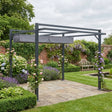 3m x 3m Retractable Roof Aluminium Pergola – Dark Grey Patio Gazebo Shelter with Drainage Grommets, Ground Fixings & Outdoor Shade Canopy