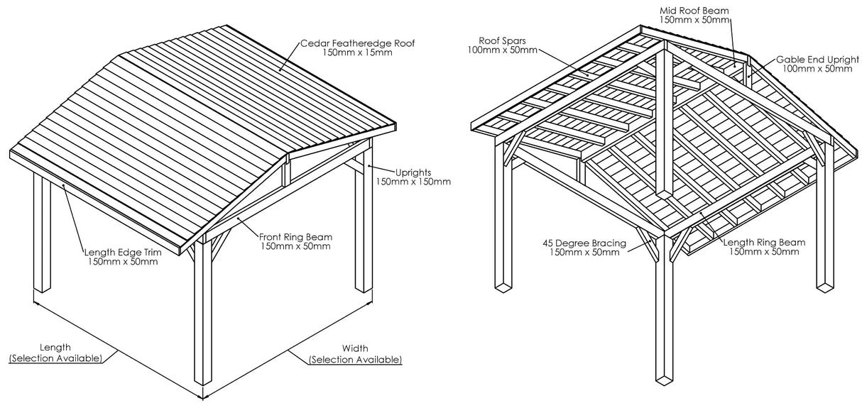Wooden Apex Gazebo with Cedar Featheredge Roof – No Overhang Design