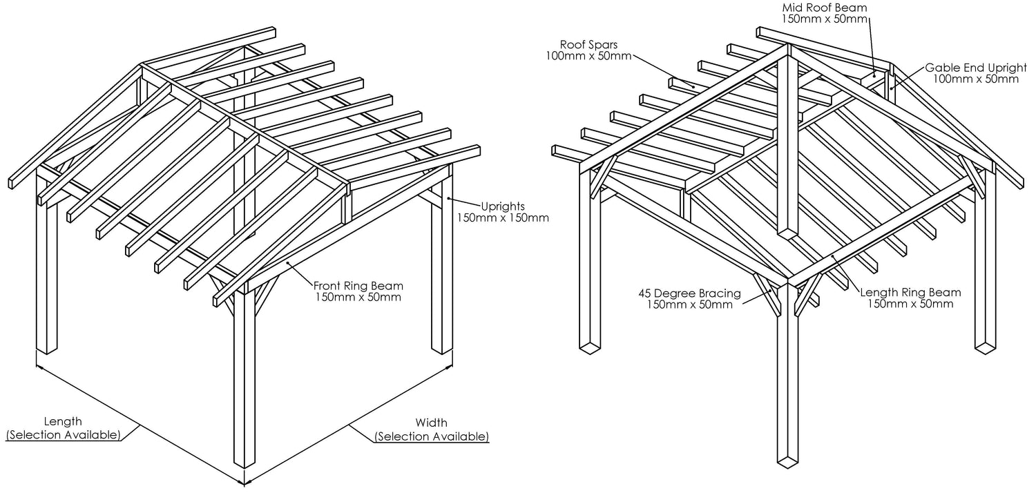Planed Larch Pergola Frame - Open Roof – Contemporary Garden Structure