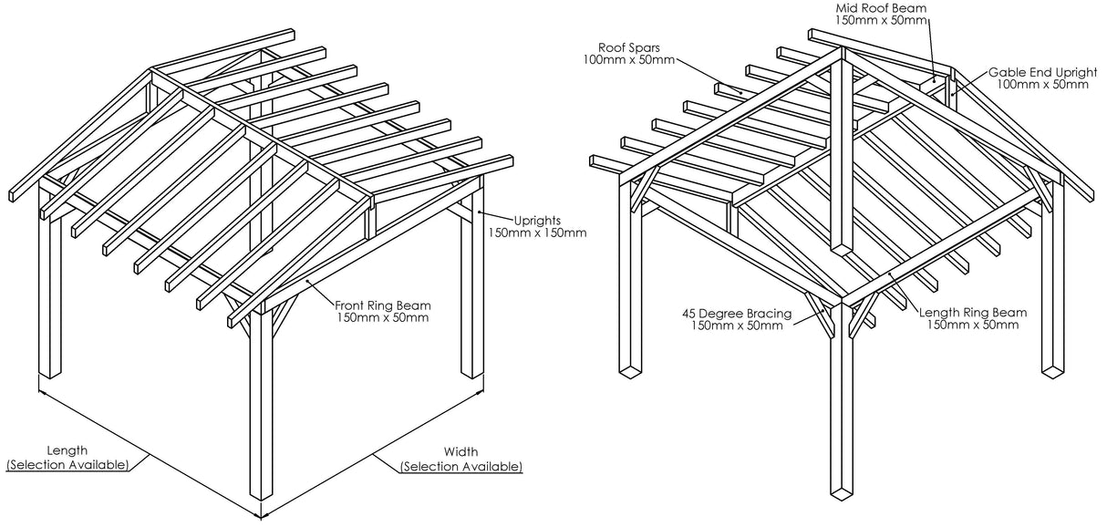 Oak Apex Pergola with Open Roof – No Overhang Design