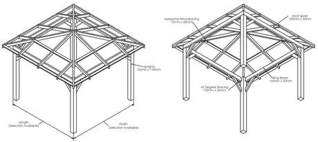 Planed Larch 4 Pitch Pergola with Clear Roof - Premium Garden Pergola Structure