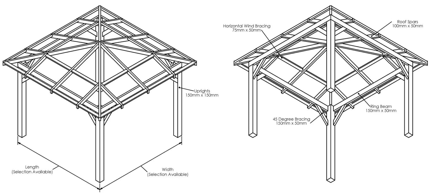 Open Roof 4 Pitch Wooden Pergola - Premium Pressure-Treated Garden Pergola Kit