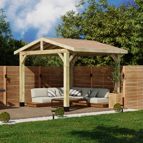 Wooden Apex Gazebo with Cedar Shingle Roof – No Overhang Design
