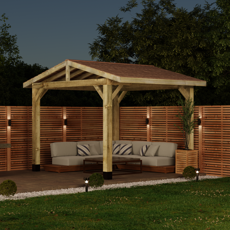 Wooden Apex Gazebo with Cedar Shingle Roof – No Overhang Design