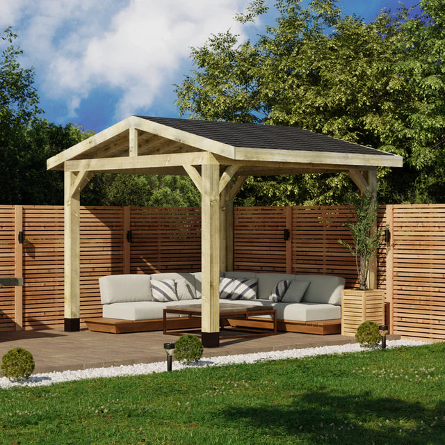 Wooden Apex Gazebo with Katepal Black Shingle Roof - Modern Weatherproof Garden Gazebo (No Overhang)