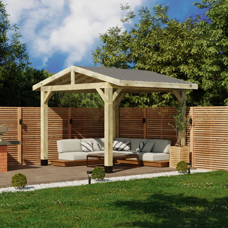 Wooden Apex Gazebo with Katepal Grey Shingle Roof - Modern Garden Gazebo (No Overhang)