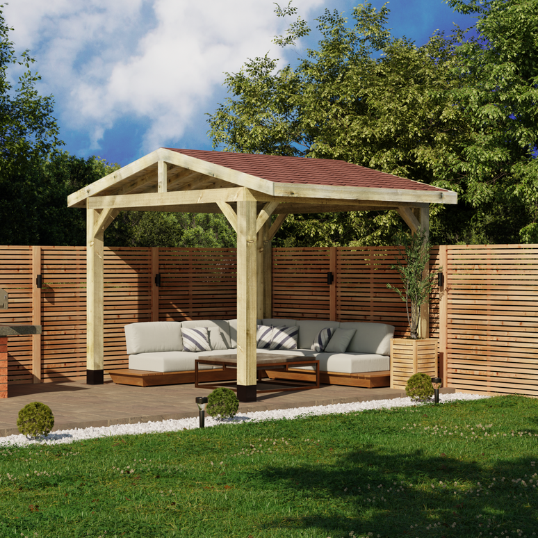 Wooden Apex Gazebo with Katepal Red Shingle Roof - Classic Garden Gazebo (No Overhang)