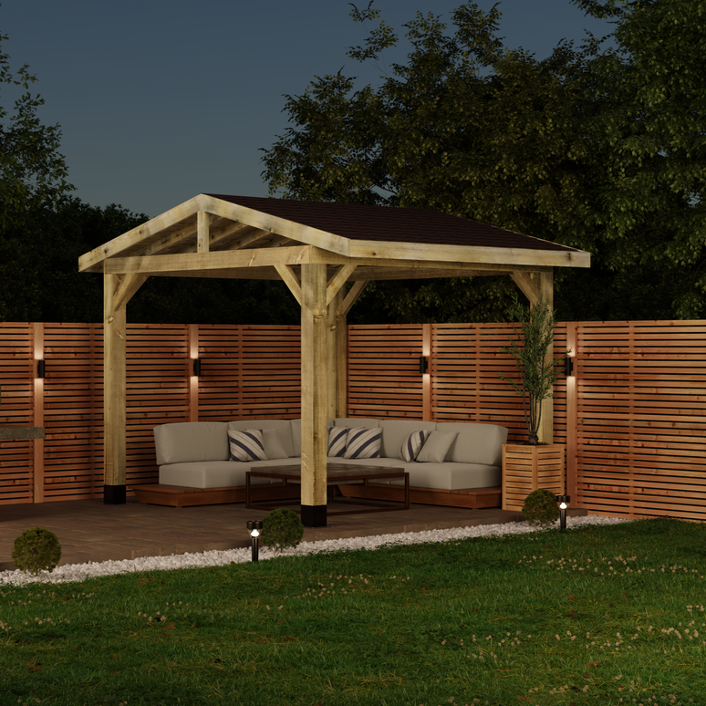 Wooden Apex Gazebo with Katepal Brown Shingle Roof - Classic Weatherproof Garden Gazebo (No Overhang)