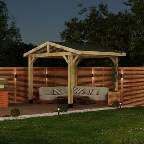 Wooden Gazebo - Katepal Green Shingle Roof - Apex Design - No Overhang