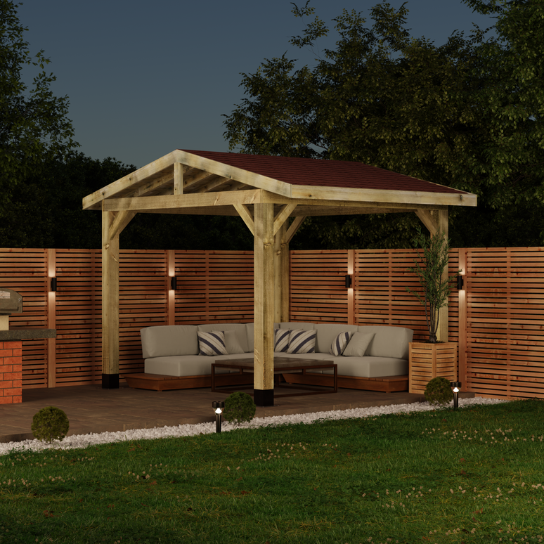 Wooden Apex Gazebo with Katepal Red Shingle Roof - Classic Garden Gazebo (No Overhang)