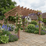 3m x 3m Wooden Pergola Kit - Maple Wood-Effect Garden Pergola Gazebo with Grape Trellis Roof and Triangle Supports