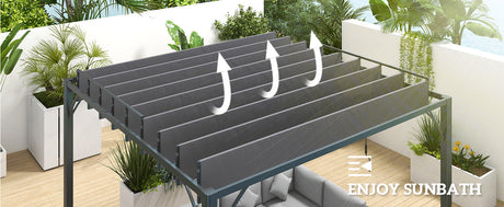 3m x 3m Heavy Duty Aluminium Pergola – Grey Retractable Roof Patio Shelter, Hardtop Style Outdoor Shade Cover