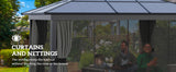 3.6m x 4.2m Aluminium Hardtop Gazebo with Polycarbonate Roof - Permanent Garden Pavilion with Curtains & Netting