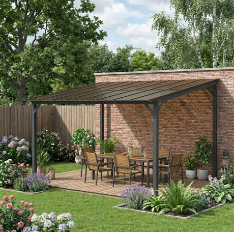 3m x 4.3m Metal Pergola – Waterproof Polycarbonate Roof UPF50+, Outdoor Patio Garden Shade Shelter