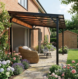 3m x 3m Metal Pergola – Dark Grey Waterproof Polycarbonate Roof UPF50+, Wall Mounted or Freestanding Garden Gazebo, Wind Resistant Sun Shelter