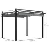 3m x 3m Retractable Roof Aluminium Pergola – Dark Grey Patio Gazebo Shelter with Drainage Grommets, Ground Fixings & Outdoor Shade Canopy